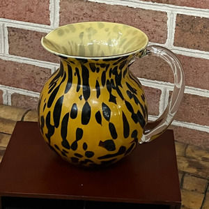 Amici Safari Leopard Cheetah Tortoise Water Pitcher 7" Hand Blown Art Glass Vase